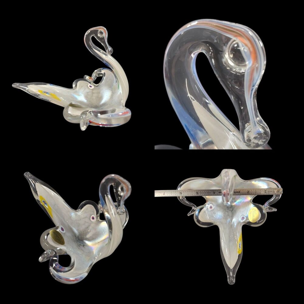 Vintage Murano Millefiori Swan Hand Blown Art Glass, Tagged, No Chips Or Damage